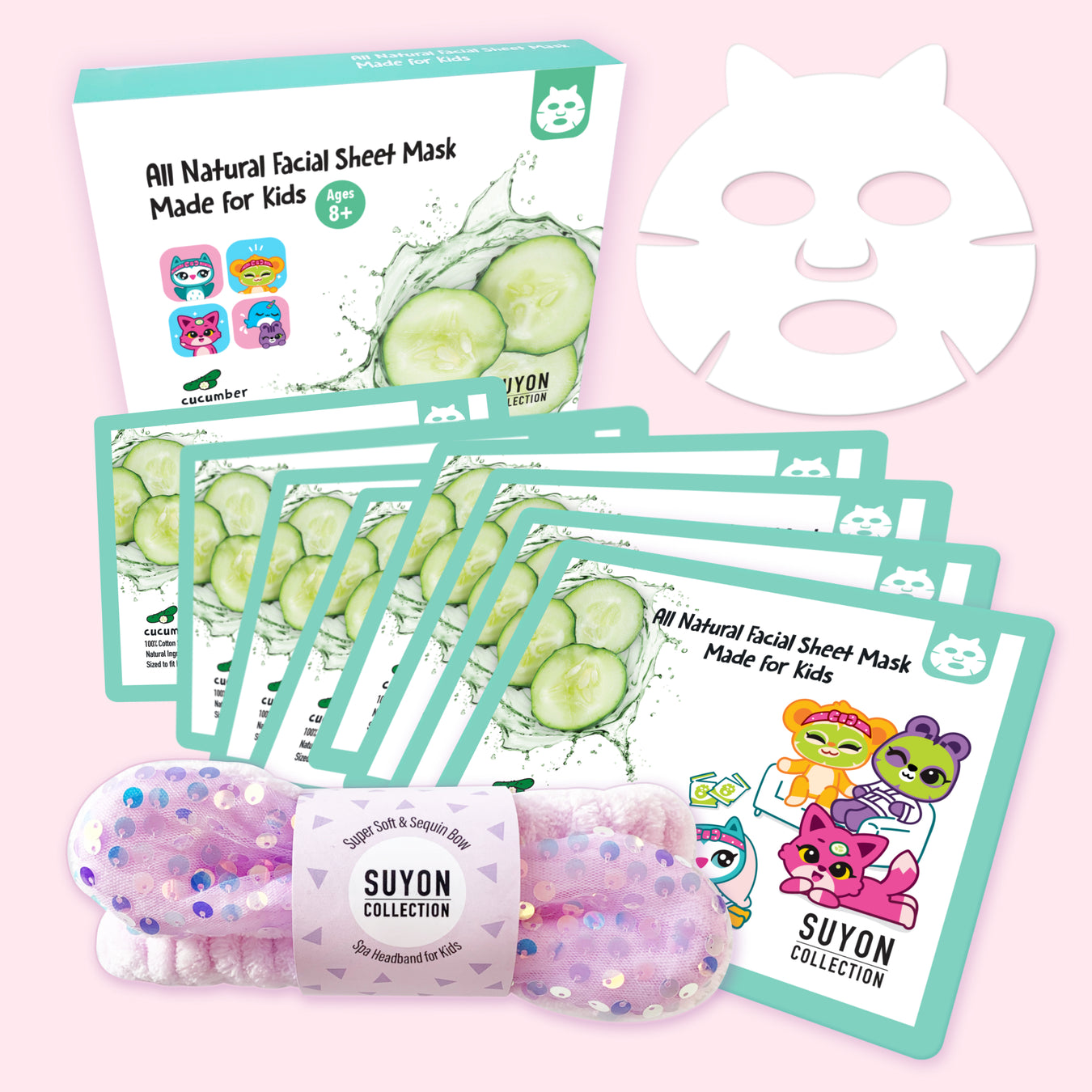ALL NATURAL FACIAL SHEET MASK & SPA HEADBAND (8PCS/SET)