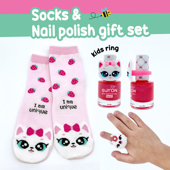 socks & nail polish gift set - cat