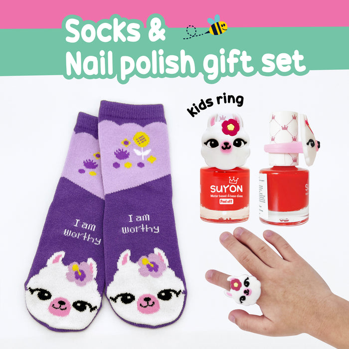 socks & nail polish gift set -Llama