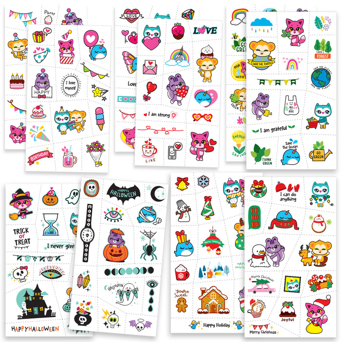 Temporary Tattoos for Kids (10 sheets/150 pcs inside)